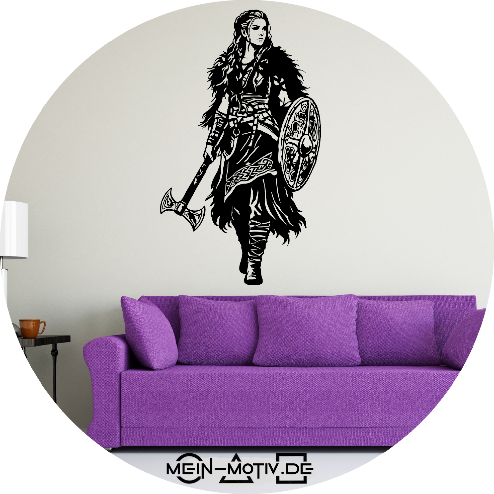 Wandtattoo 46395 Wikinger-Maid mit Schild und Axt